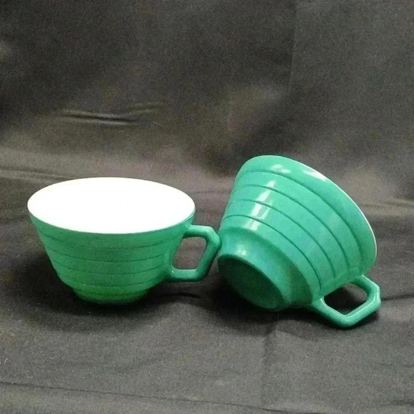 Pair of Hazel Atlas Moderntone Turquoise Cups - Picture 1 of 4